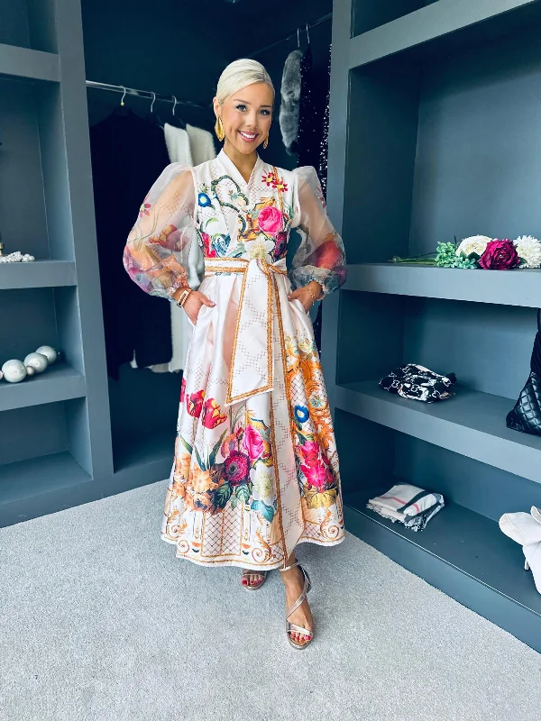 Vivienne Wrap Occasion Dress Floral Cream