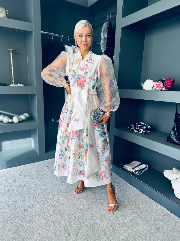 Karla Wrap Occasion Dress Floral White