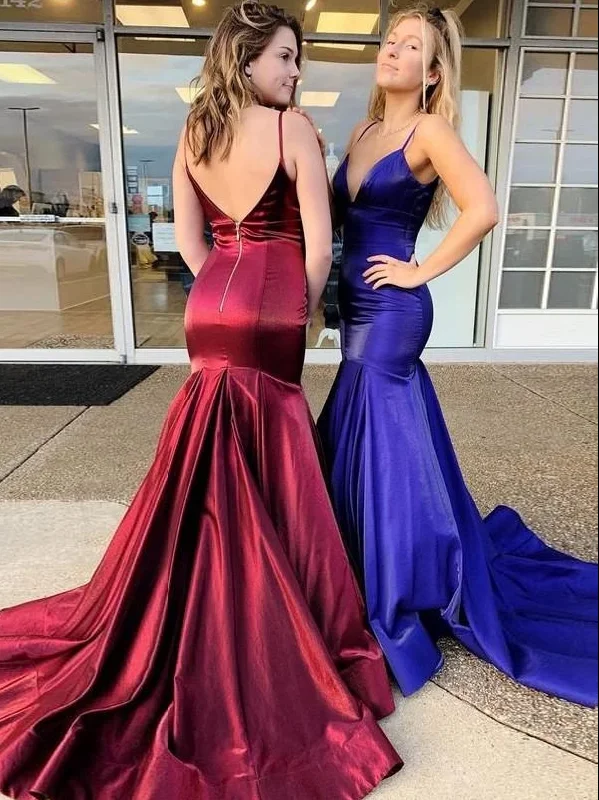 Trumpet/Mermaid Spaghetti Straps Sexy Long Prom Dresses Evening Gowns SED418