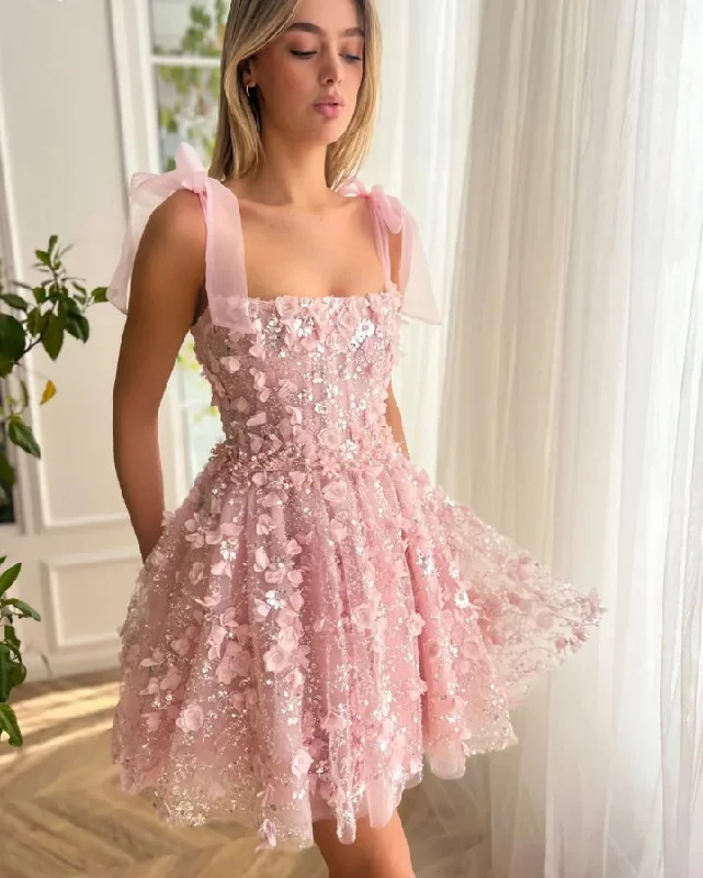 Romantic 3D Flower Mini Homecoming Dress Bohemian Spaghetti Straps Sequins Cocktail Party Gown Popular Vestidos De Novia Romantic 3D Flower Mini Homecoming Dress Bohemian Spaghetti Straps Sequins Cocktail Party Gown Popular Vestidos De Novia