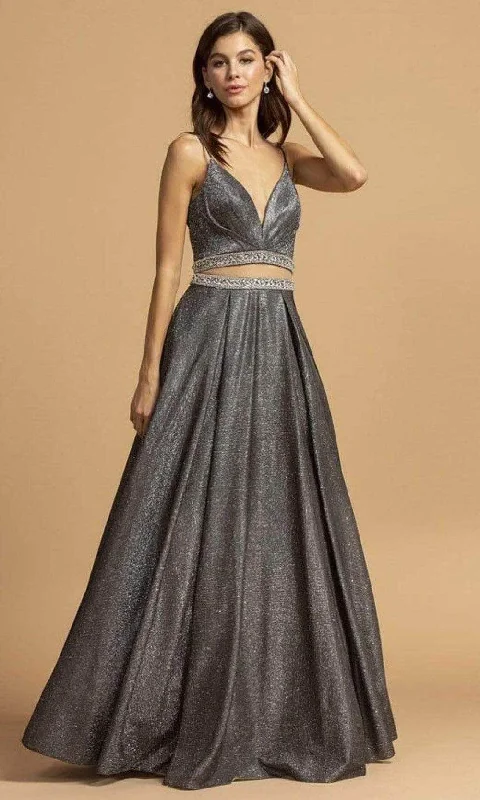 Trevi Collection - L2213 Faux Two-Piece Glitter A-Line Dress