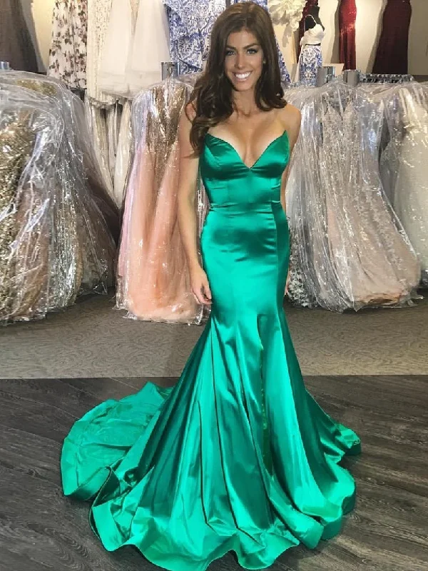 Trumpet/Mermaid Spaghetti Straps Hunter Long Prom Dresses Evening Gowns SED416