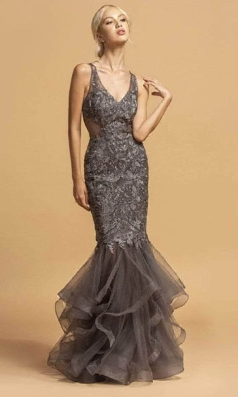 Trevi Collection - L2116 V-Neck Trumpet Evening Dress
