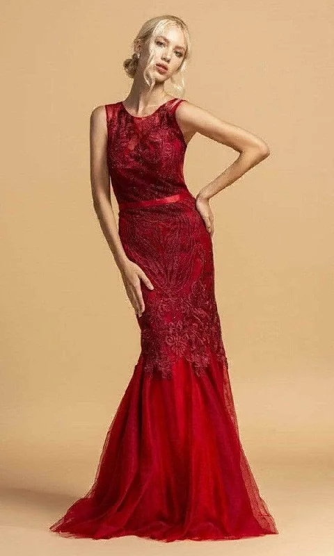 Trevi Collection - L2099 Illusion Jewel Trumpet Evening Dress
