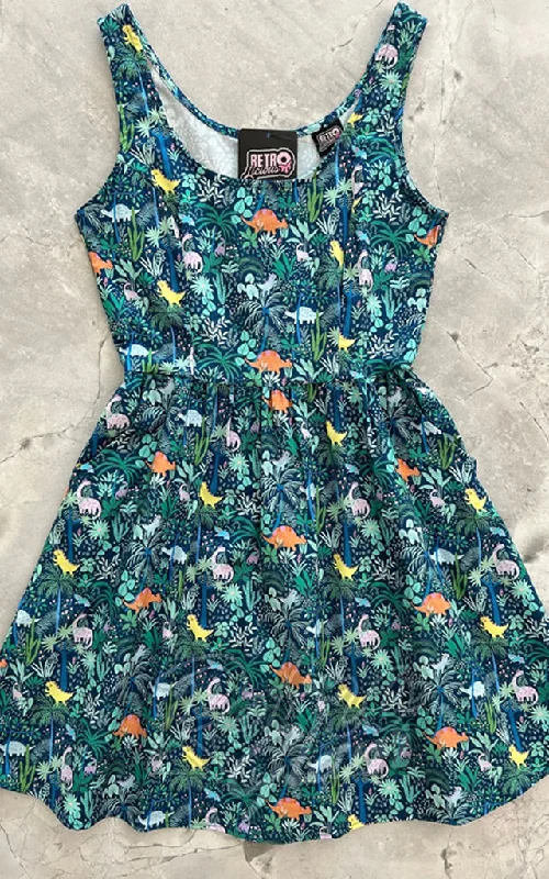 Retrolicious Fit & Flare Dress in Dino Print - L left only