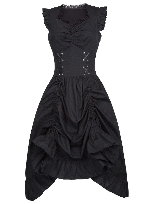 1930s Solid Ruffles Square Neck Steampunk Dress Tunics Chic fashionable