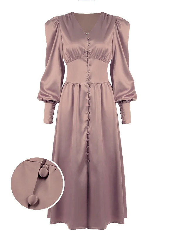 1940s Solid Silk Buttoned Tea Dress Tunics Ceremony elegant