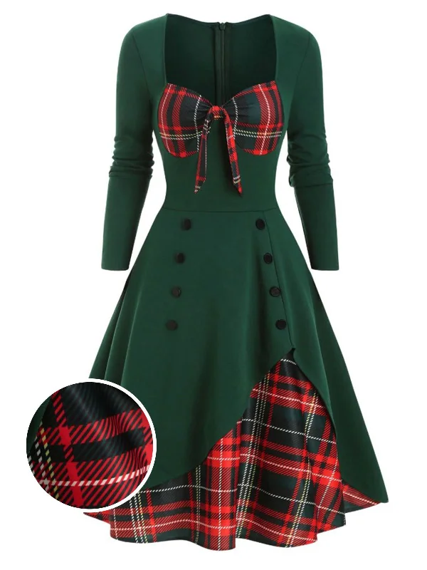 1950s Sweetheart Plaid Patchwork Dress Tunics Sophisticated sleek
