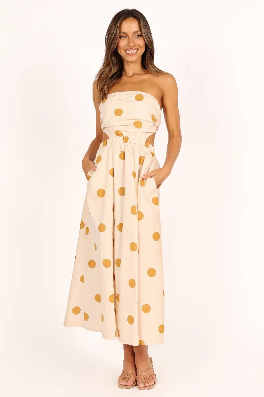 Angelique Dress - Beige Spot Tunics Satin smooth