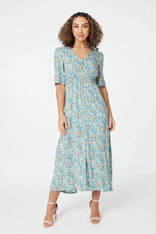 Floral 1/2 Sleeve Maxi Dress Tunics Essential wardrobe
