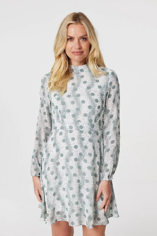 Polka Dot High Neck Short Dress Tunics Seasonal trendy