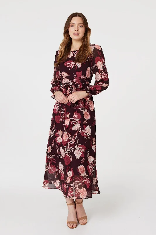 Floral Long Sleeve A-Line Dress Tunics Brand named