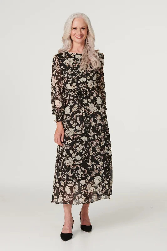 Vintage Floral Maxi Tea Dress Tunics Fleece cozy