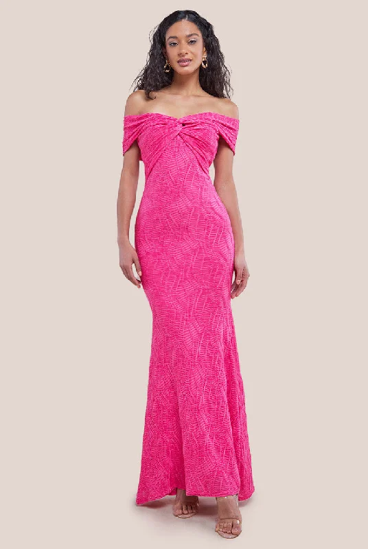 Goddiva Front Knot Twist  Maxi Dress - Magenta Halter Neckline Beach