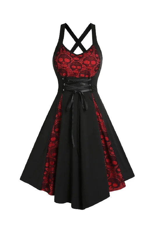 Skull Strap Halloween Lace Vintage Dress Tunics Luxurious high-end