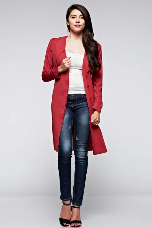 Button Down Jacket W/ Waist Band Women's Premium Blazer