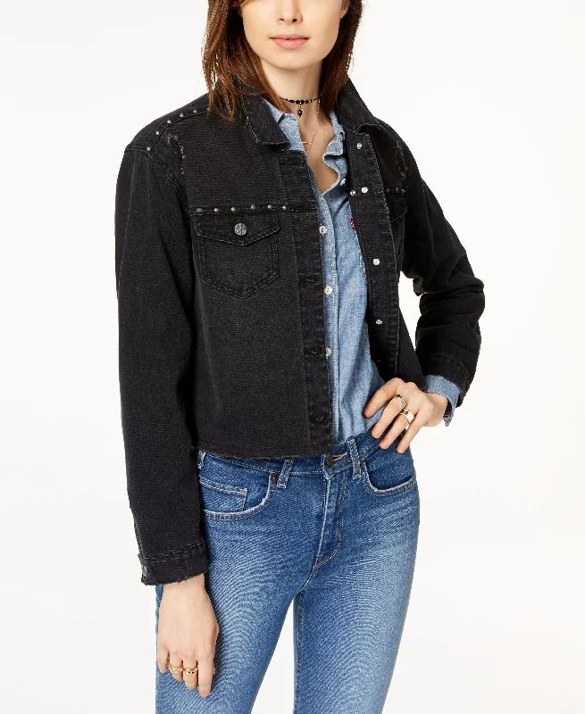 Crave Fame Juniors Embellished Ripped Black Denim Jacket