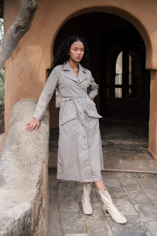 The Terra Tribe Grey Copenhagen Trench Coat Women's Elegant Suit