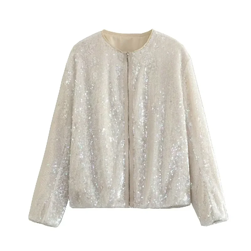 Women Fashion Beaded Zipper Long Sleeve Jacket Women's Luxurious Suit