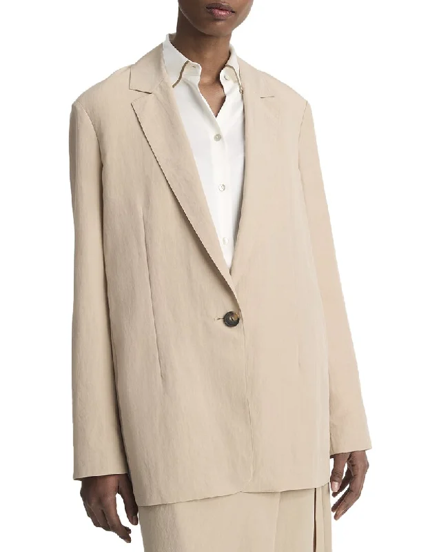 Vince Relaxed Textured Wool-Blend Blazer Trench Wool Cashmere