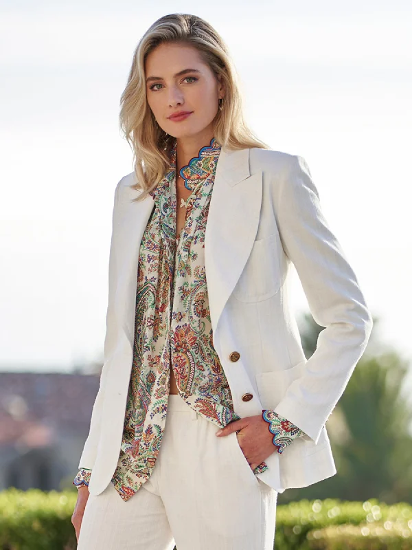 Etta Linen and Wool Blend Blazer Fleece Jacket Down Jacket Feather Jacket