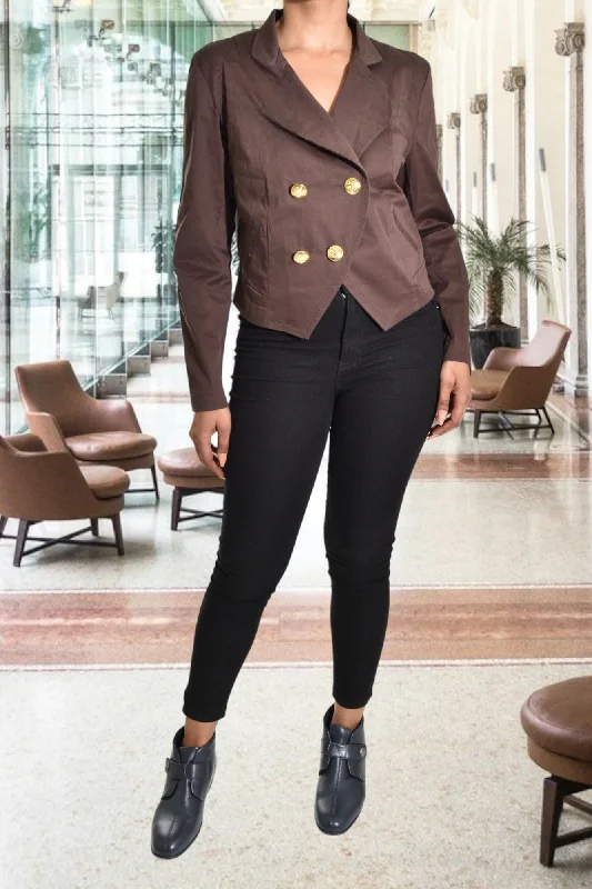Ladies Brown Crop Coat Ultra-Light Down Coat