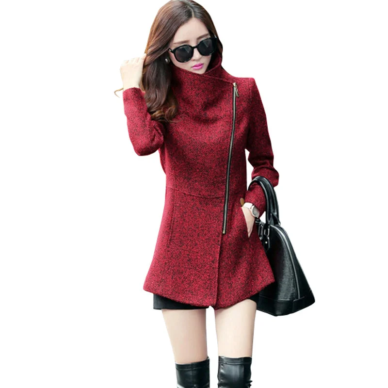 New Europe 2018 Autumn Winter Women's Temperament Woolen Jackets Coats Female Casual Clothing Fashion Women Slim Jackets Coats Puff Shoulder Coat