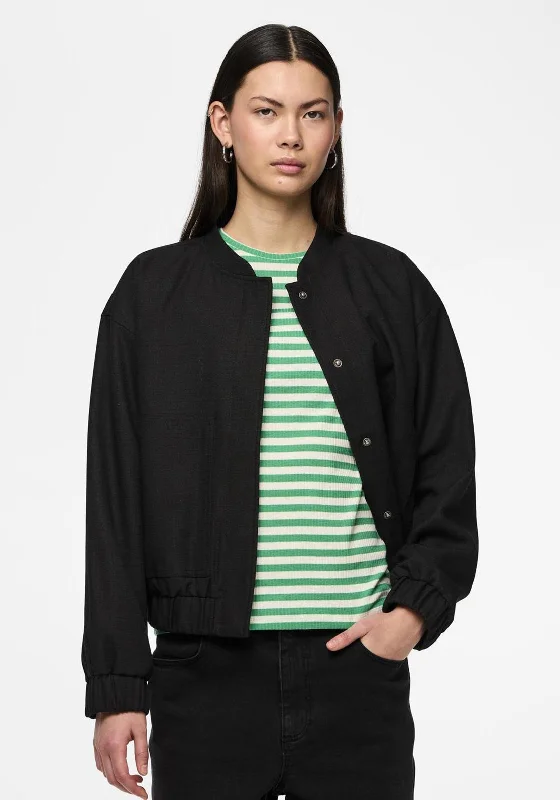 Pieces Cannie Bomber Jacket, Black Down Puffer Quilted