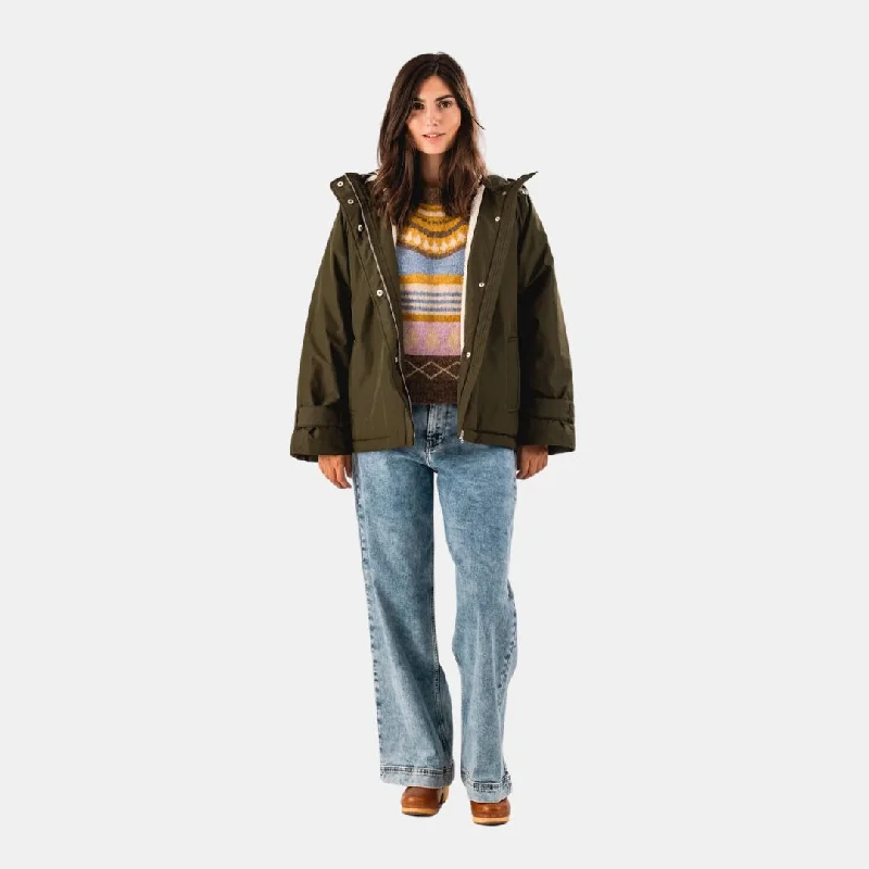 ShelbyLL Jacket (Dark Green) Draped Collar Cardigan