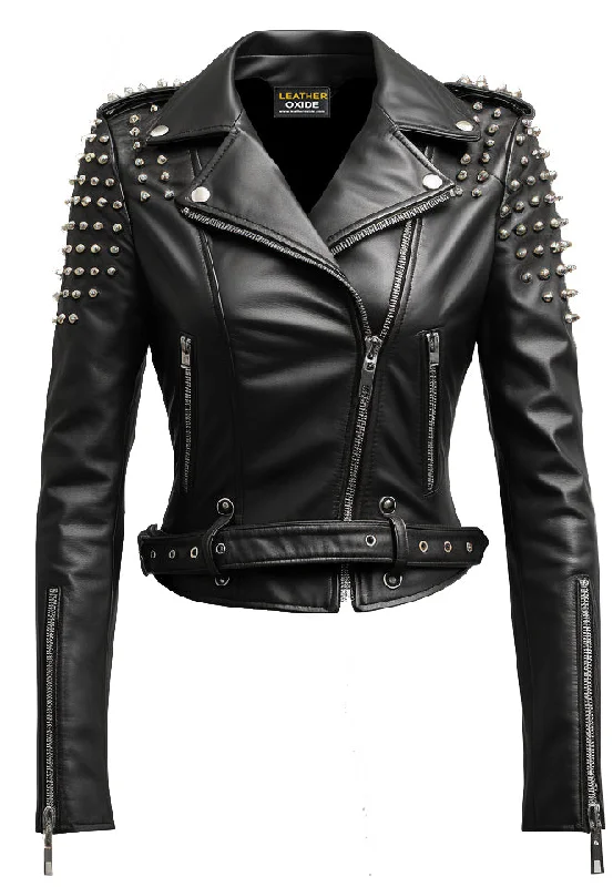 Women Black Biker Slimft Real Leather Jacket Striped Jacket Polka Dot Jacket Floral Jacket