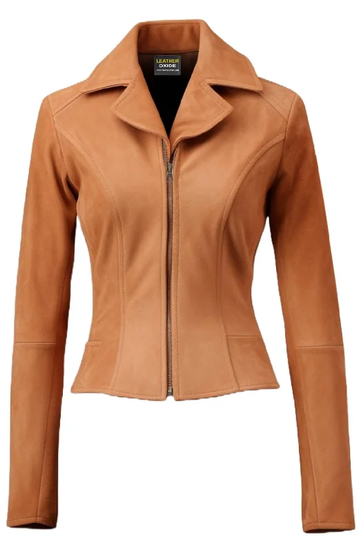 Women Camel Brown Suede Leather Jacket