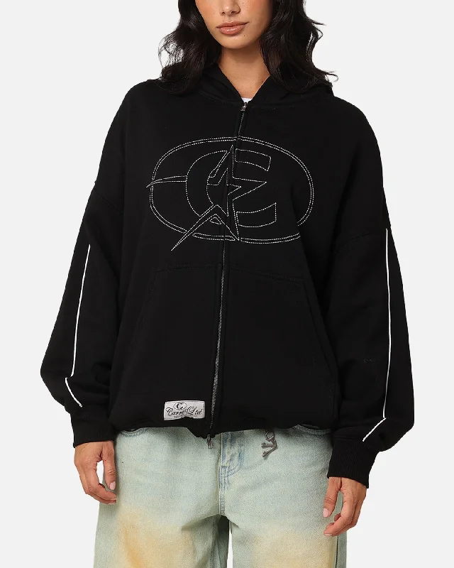 Carre C-Superstar Pipe Zip Hoodie Black Hoodie with Sequins Glamorous Eye-catching