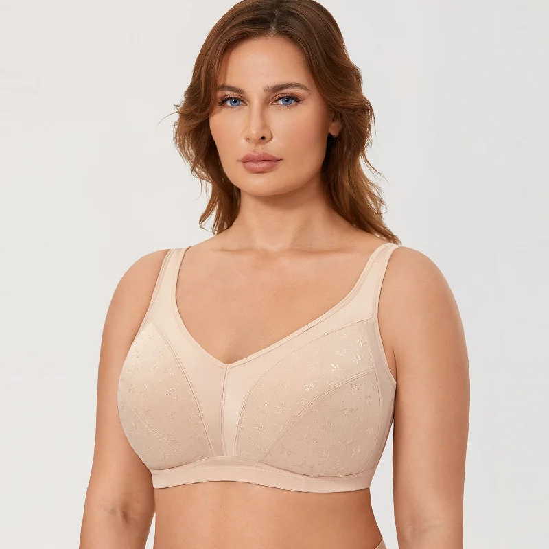 Beige Wireless Plus Size Comfort Full Coverage T-Shirt Bra for Women