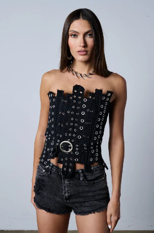 IVY PATCHWORK BELTED DENIM CORSET High Support Sports Bra