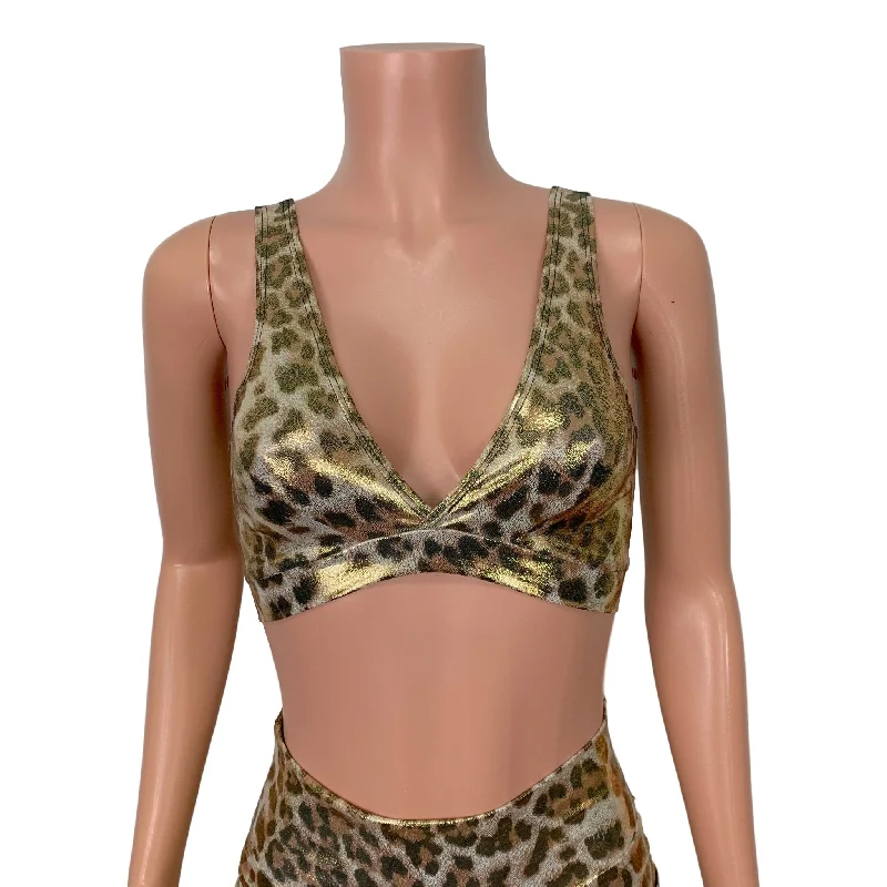 Metallic Leopard Bralette Feminine Lace Bra