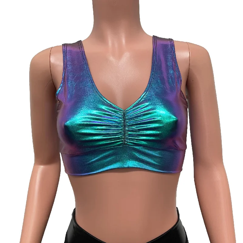 Oil Slick Holographic Scrunch Top Bralette Pride Clothing Comfort Fit Bralette