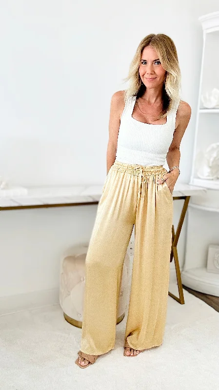 Angora Italian Satin Pant - Gold Soft Satin Skirt