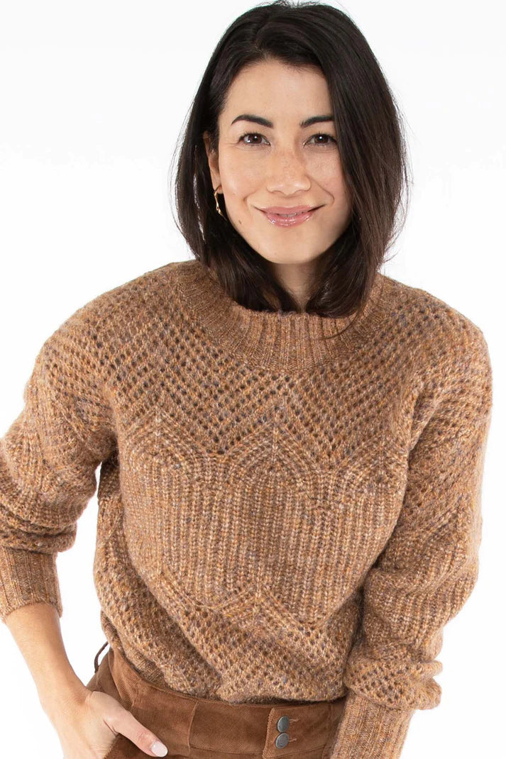 JUMP POINTELLE PULLOVER TOFFEE Wool-Blend Casual Sweater
