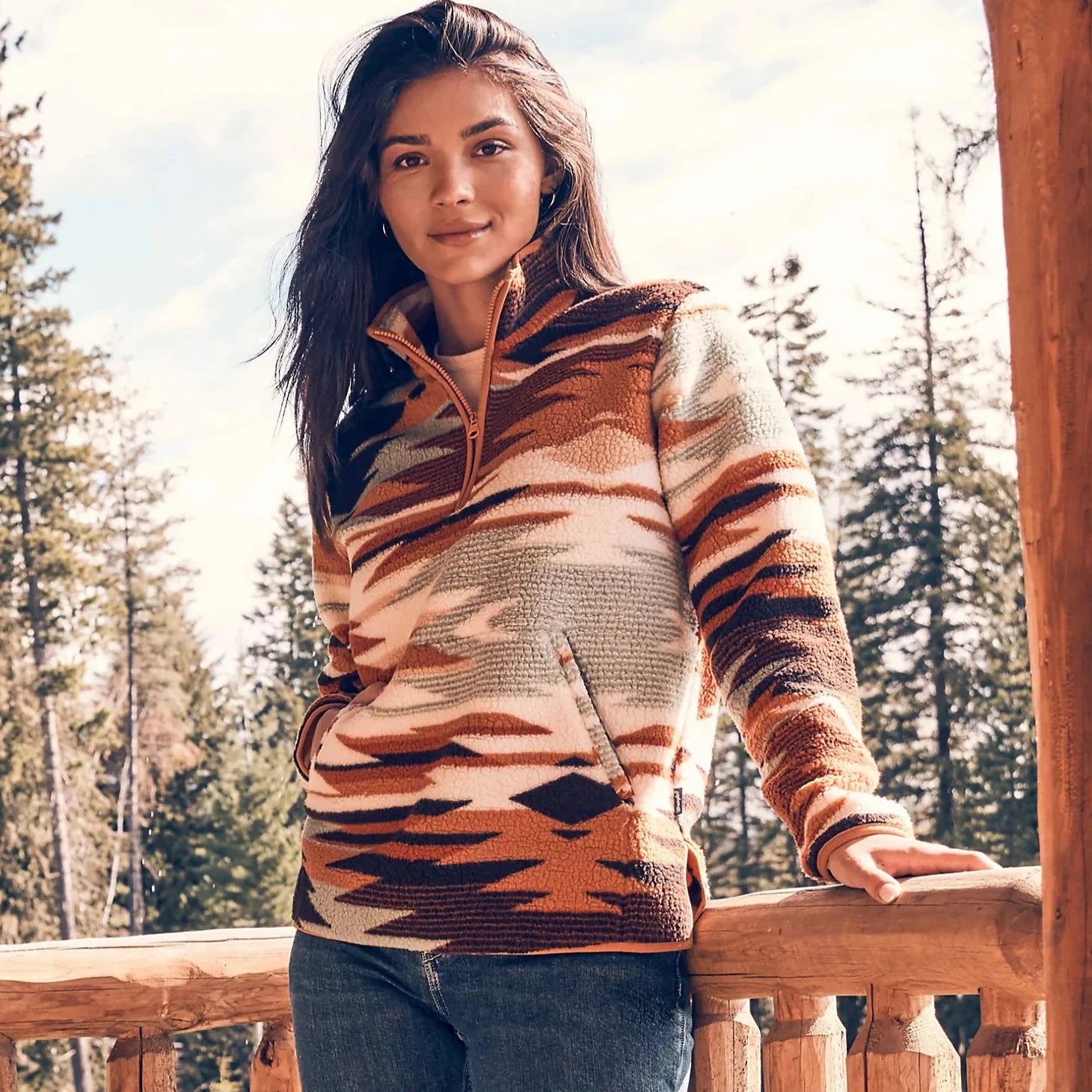 Wrangler Retro Women's Quarter-Zip Sherpa Pullover in Desert Hues Soft Cashmere Wool